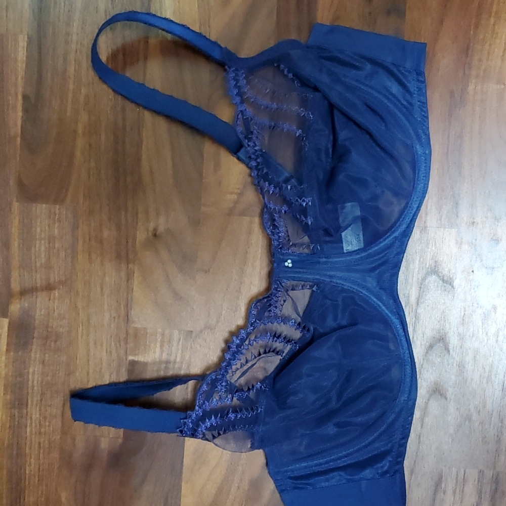 Blue Wacoal sheer, underwire bra, size 40D. Never worn